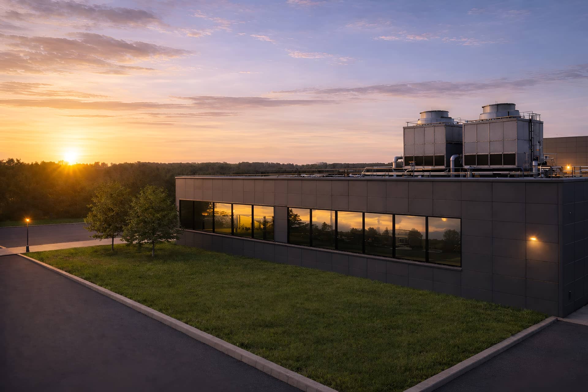Industrial facility utilizing sustainable thermal energy storage and HVAC optimization for cost reduction.